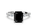 White gold Fancy Black Radiant Cut Diamond Prong Set Engagement Ring with Pave Band