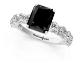 White gold Fancy Black Radiant Cut Diamond Prong Setting with Side Stones on a Pave Band_1