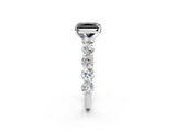 White gold Fancy Black Radiant Cut Diamond Prong Setting with Side Stones on a Pave Band_2