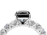 White gold Fancy Black Radiant Cut Diamond Prong Setting with Side Stones on a Pave Band_4