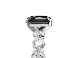 White gold Fancy Black Radiant Cut Diamond Prong Setting with Side Stones on a Pave Band_5