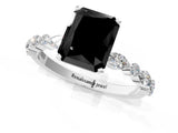 White gold Fancy Black Radiant Cut Diamond Ring with Marquise and Round  Side Stones and Four-Prong Setting_61