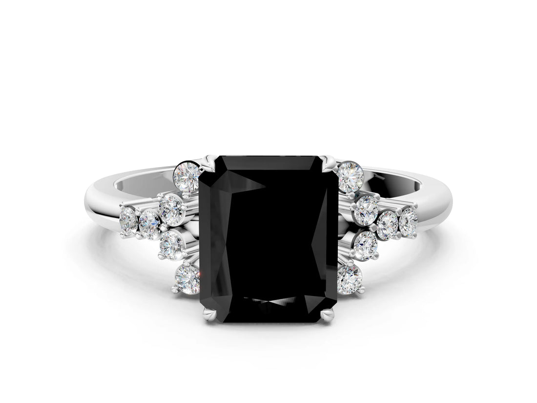 White gold Fancy Black Radiant Cut Diamond Ring with Side Stones and Four-Prong Setting_60