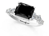 White gold Fancy Black Radiant Cut Diamond Scattered Round Accent Ring with Prong Setting_13