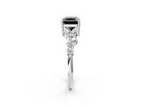 White gold Fancy Black Radiant Cut Diamond Scattered Round Accent Ring with Prong Setting_14