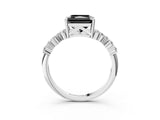 White gold Fancy Black Radiant Cut Diamond Scattered Round Accent Ring with Prong Setting_15