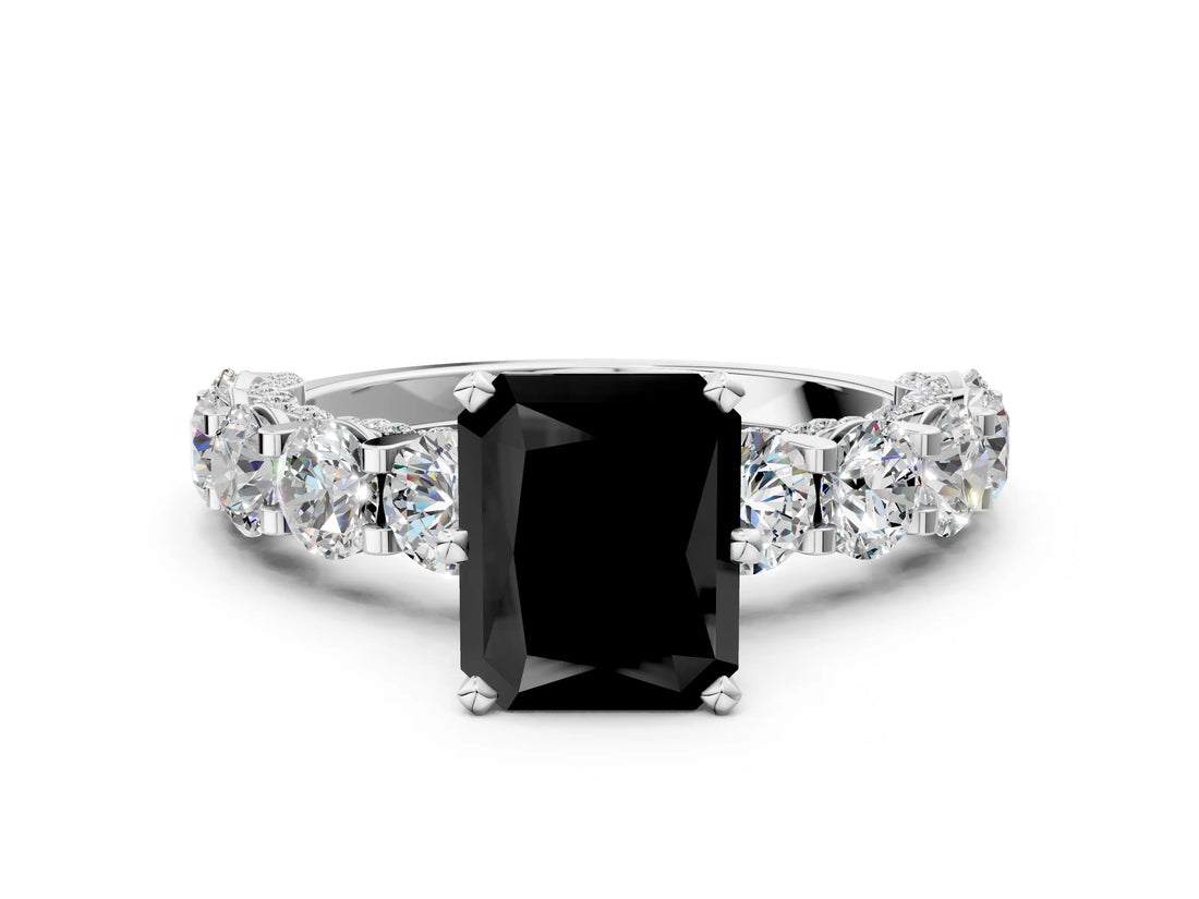 White gold Fancy Black Radiant Cut Diamond Side Stone Engagement Ring with Four-Prong Setting_24