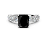 White gold Fancy Black Radiant Cut Diamond Side Stone Engagement Ring with Four-Prong Setting_24