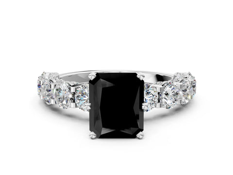 White gold Fancy Black Radiant Cut Diamond Side Stone Engagement Ring with Four-Prong Setting_24