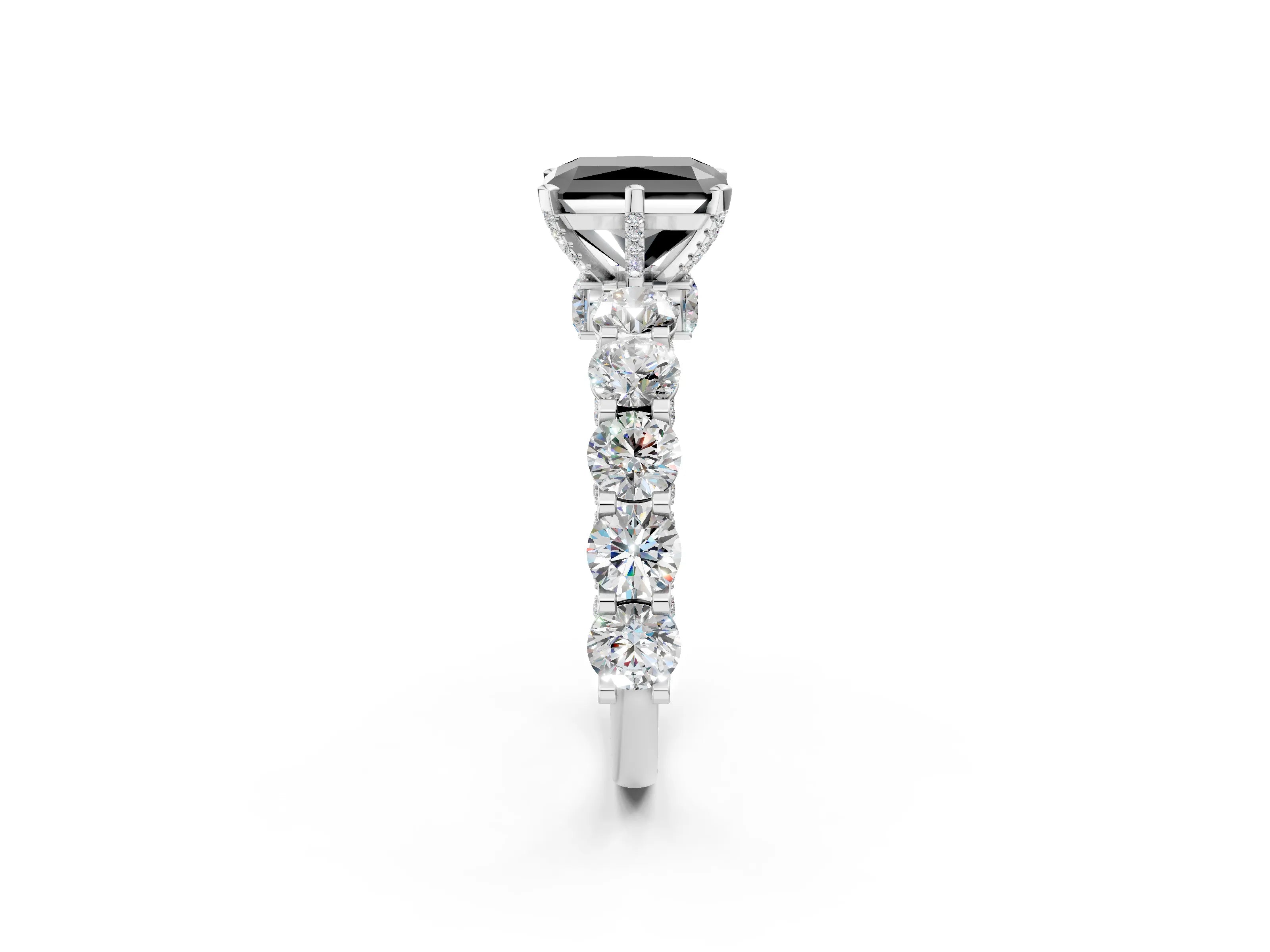 White gold Fancy Black Radiant Cut Diamond Side Stone Engagement Ring with Four-Prong Setting_26
