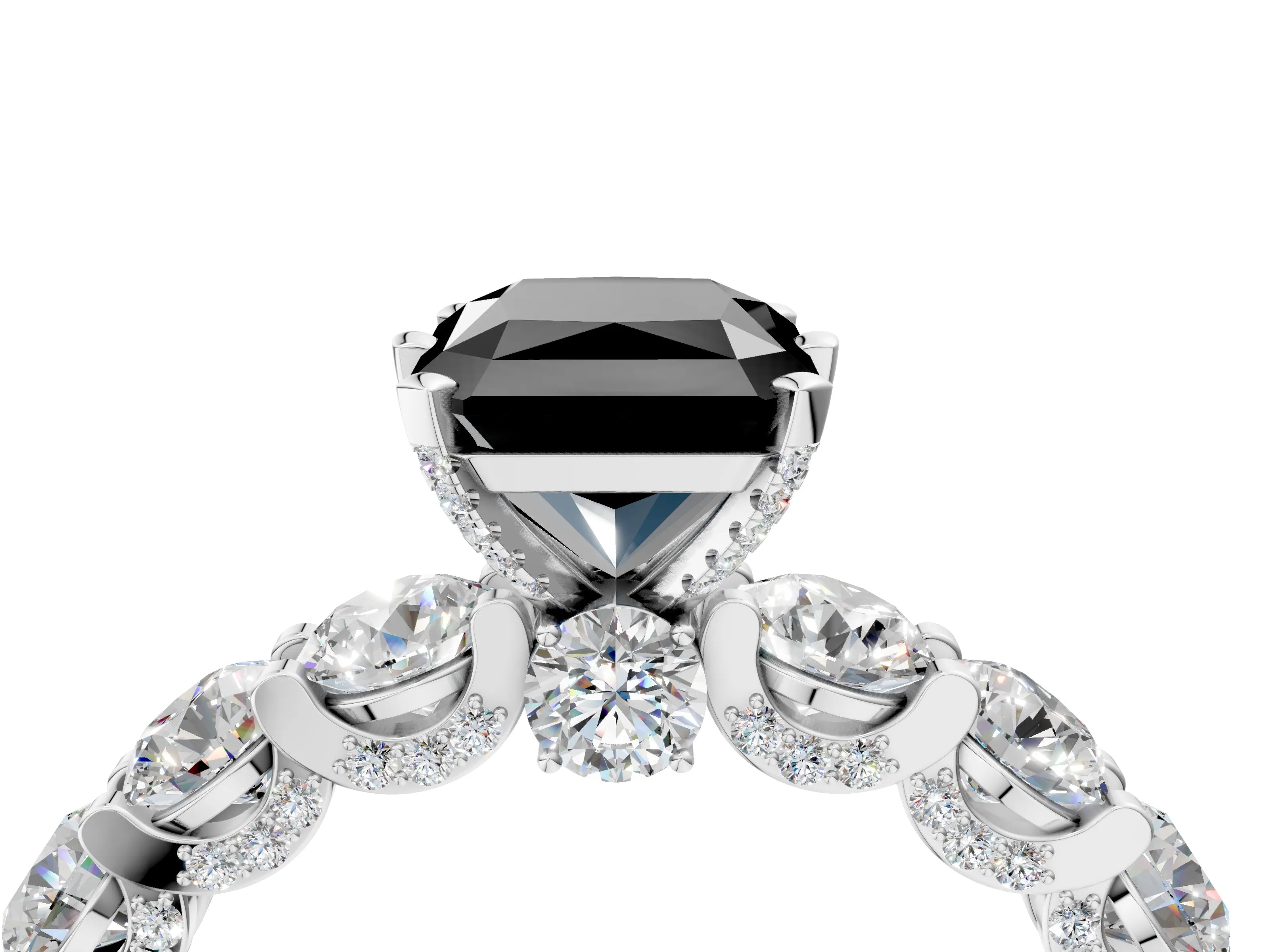 White gold Fancy Black Radiant Cut Diamond Side Stone Engagement Ring with Four-Prong Setting_28