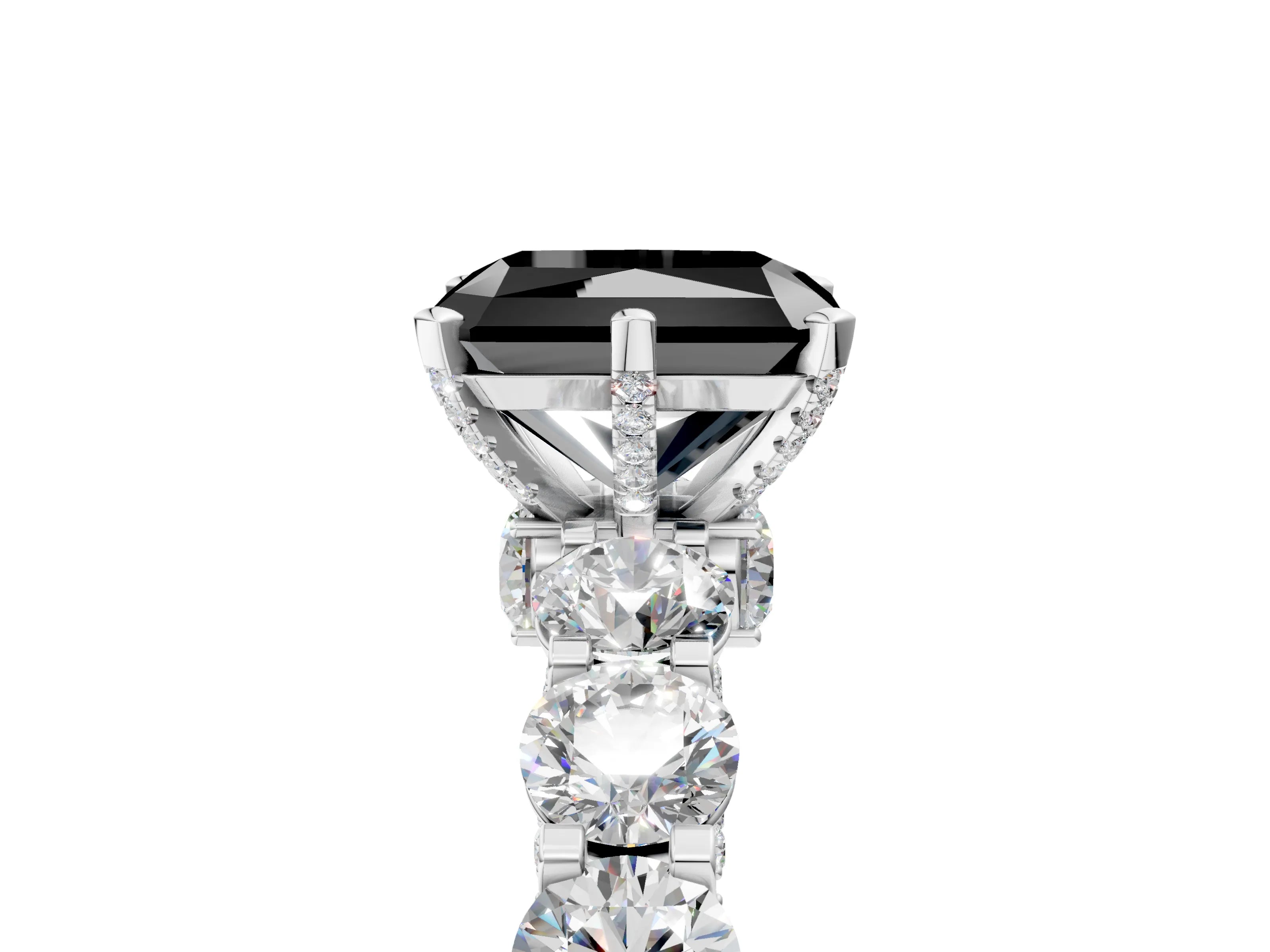 White gold Fancy Black Radiant Cut Diamond Side Stone Engagement Ring with Four-Prong Setting_29