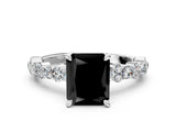 White gold Fancy Black Radiant Cut Diamond Side Stone Solitaire Ring with Round  and Four-Prong Setting_12