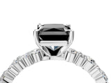 White gold Fancy Black Radiant Cut Diamond Side Stone Solitaire Ring with Round  and Four-Prong Setting_16