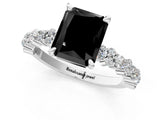 White gold Fancy Black Radiant Cut Diamond Side Stone Solitaire Ring with Round  and Four-Prong Setting_61