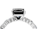 White gold Fancy Black Radiant Cut Diamond Side Stone Solitaire Ring with Round  and Four-Prong Setting_64