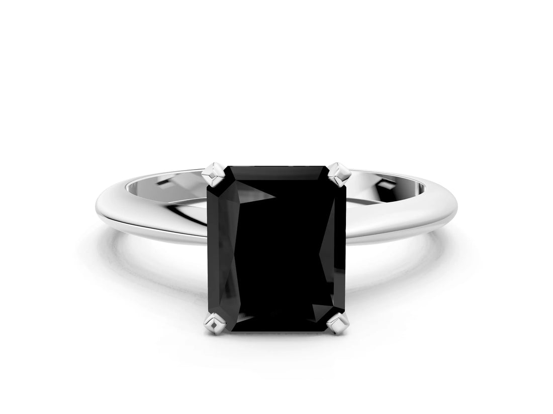 White gold Fancy Black Radiant Cut Diamond Solitaire Engagement Ring with Classic Band and Four-Prong Setting_24