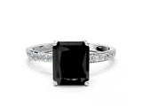 White gold Fancy Black Radiant Cut Diamond Solitaire Engagement Ring with Pavé Band and Prong Setting