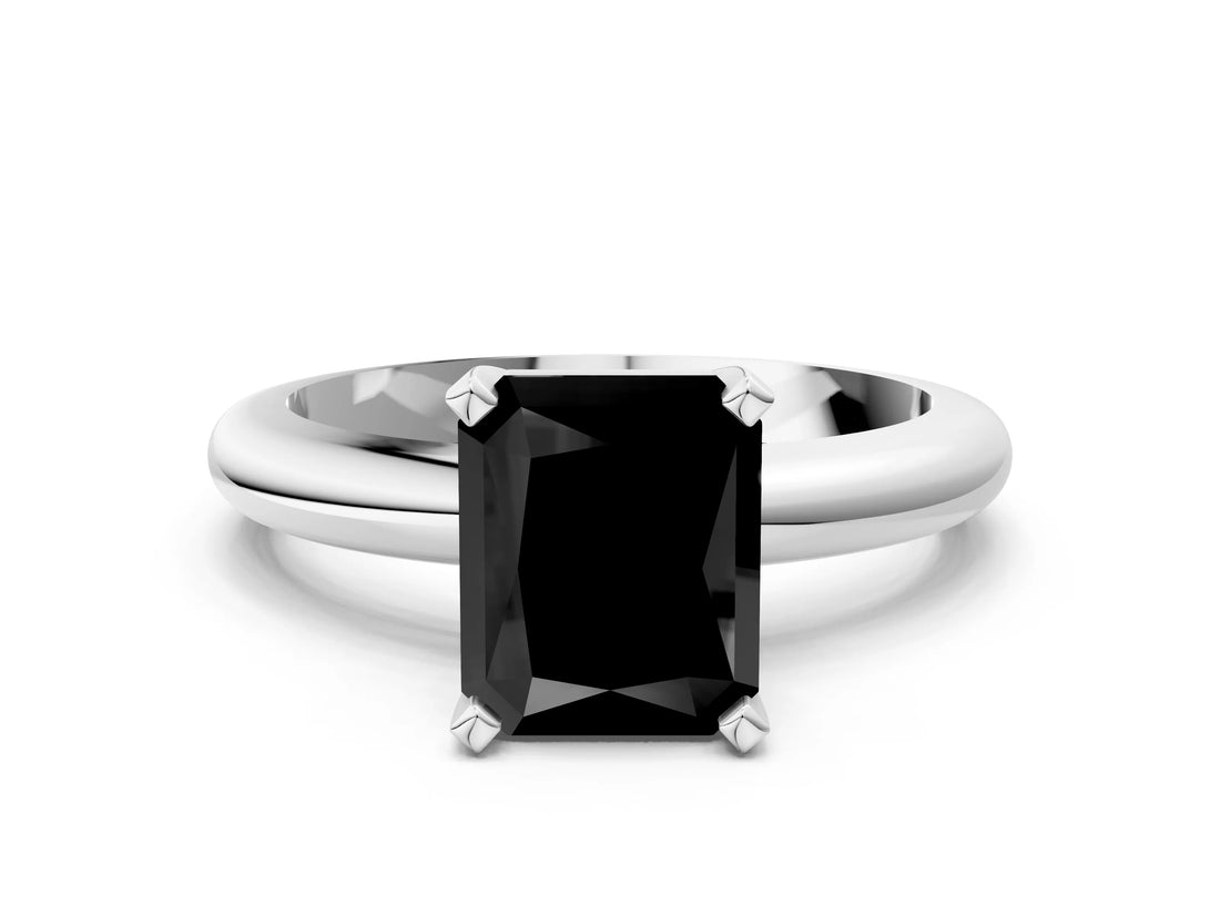 White gold Fancy Black Radiant Cut Diamond Solitaire Engagement Ring with Round Band and Four-Prong Setting_96