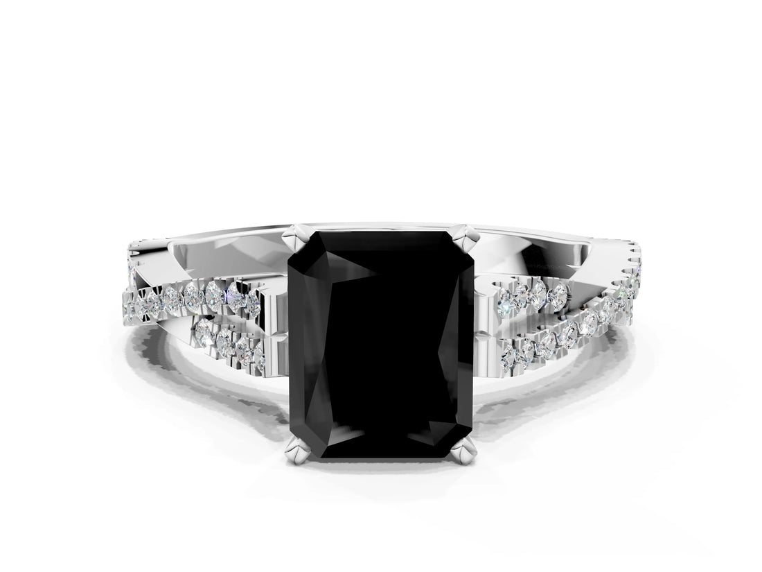 White gold Fancy Black Radiant Cut Diamond Solitaire Engagement Ring with Twisted Pavé Band and Four-Prong Setting_72