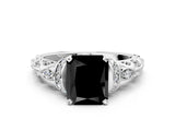White gold Fancy Black Radiant Cut Diamond Solitaire Ring with Filigree Band and Four-Prong Setting_12