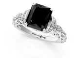 White gold Fancy Black Radiant Cut Diamond Solitaire Ring with Filigree Band and Four-Prong Setting_13