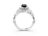 White gold Fancy Black Radiant Cut Diamond Solitaire Ring with Filigree Band and Four-Prong Setting_15