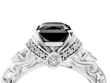 White gold Fancy Black Radiant Cut Diamond Solitaire Ring with Filigree Band and Four-Prong Setting_16