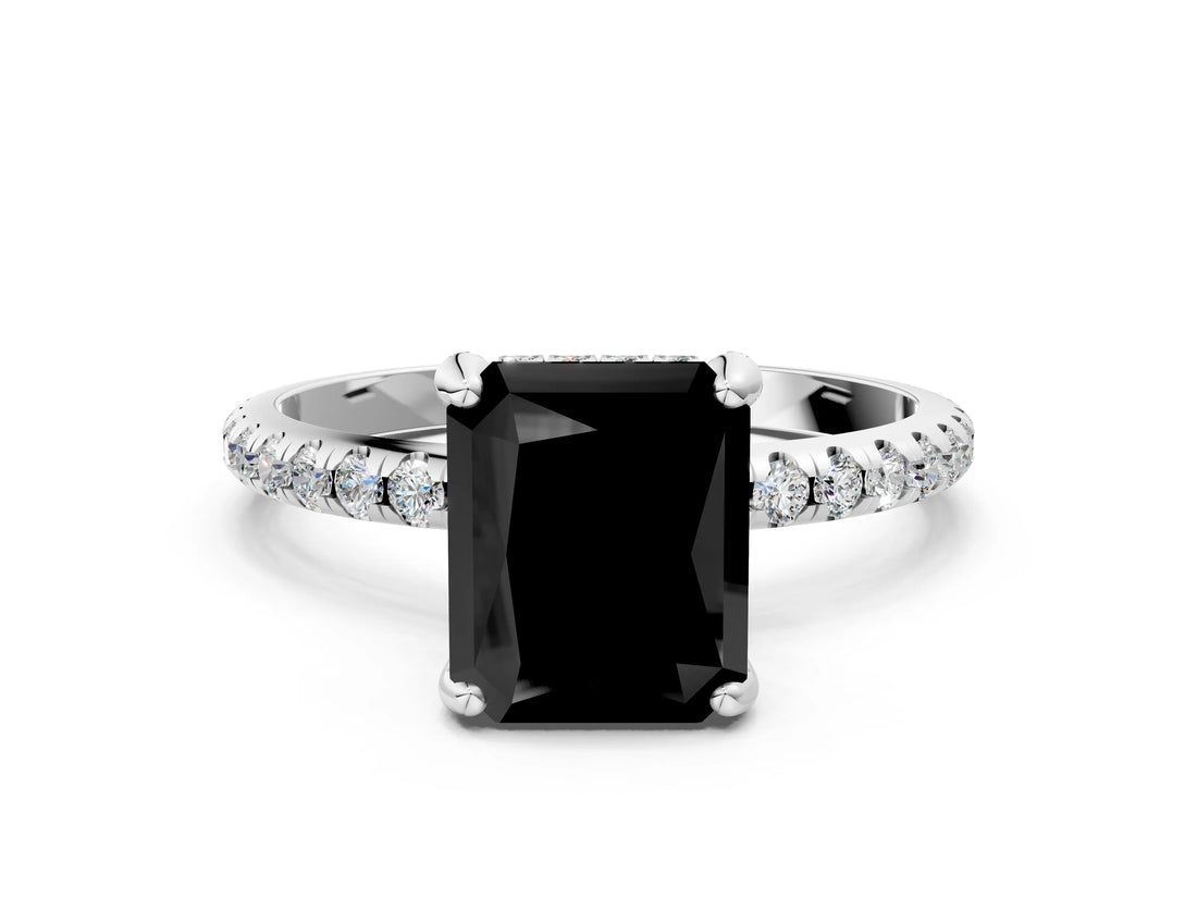 White gold Fancy Black Radiant Cut Diamond Solitaire Ring with Four-Prong Setting and Pavé Band_3
