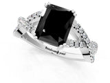 White gold Fancy Black Radiant Cut Diamond Solitaire Ring with Four-Prong Setting and Twisted Pavé Band_1