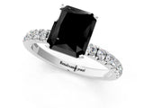 White gold Fancy Black Radiant Cut Diamond Solitaire Ring with Pavé Accents and Four-Prong Setting_1