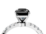 White gold Fancy Black Radiant Cut Diamond Solitaire Ring with Pavé Accents and Four-Prong Setting_4