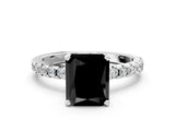White gold Fancy Black Radiant Cut Diamond Solitaire Ring with Pavé Band and Four-Prong Setting_24
