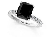 White gold Fancy Black Radiant Cut Diamond Solitaire Ring with Pavé Band and Four-Prong Setting_25