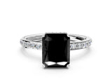 White gold Fancy Black Radiant Cut Diamond Solitaire Ring with Pavé Band and Hidden Halo_24