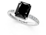 White gold Fancy Black Radiant Cut Diamond Solitaire Ring with Pavé Band and Hidden Halo_25
