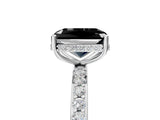 White gold Fancy Black Radiant Cut Diamond Solitaire Ring with Pavé Band and Hidden Halo_29