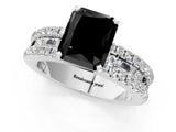 White gold Fancy Black Radiant Cut Diamond Solitaire Ring with Pavé and Channel Set Band_1