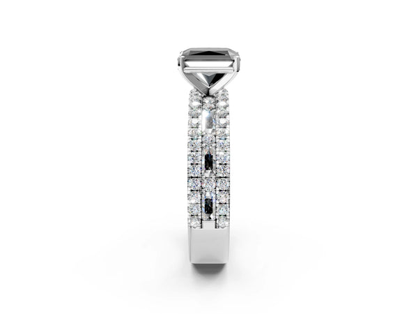 Platinum Radiant Cut Pave and Baguette Engagement Ring Setting for Black Center