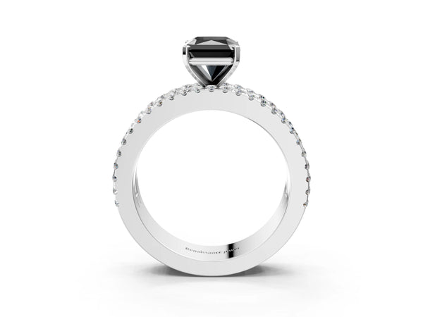 Platinum Radiant Cut Pave and Baguette Engagement Ring Setting for Black Center