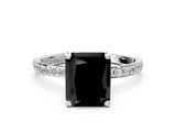 White gold Fancy Black Radiant Cut Diamond Solitaire Ring with Pave Band and Four Prong Setting_24