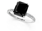White gold Fancy Black Radiant Cut Diamond Solitaire Ring with Pave Band and Four Prong Setting_25