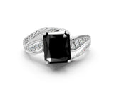 White gold Fancy Black Radiant Cut Diamond Solitaire Ring with Prong Setting and Twisted Pavé Band_24