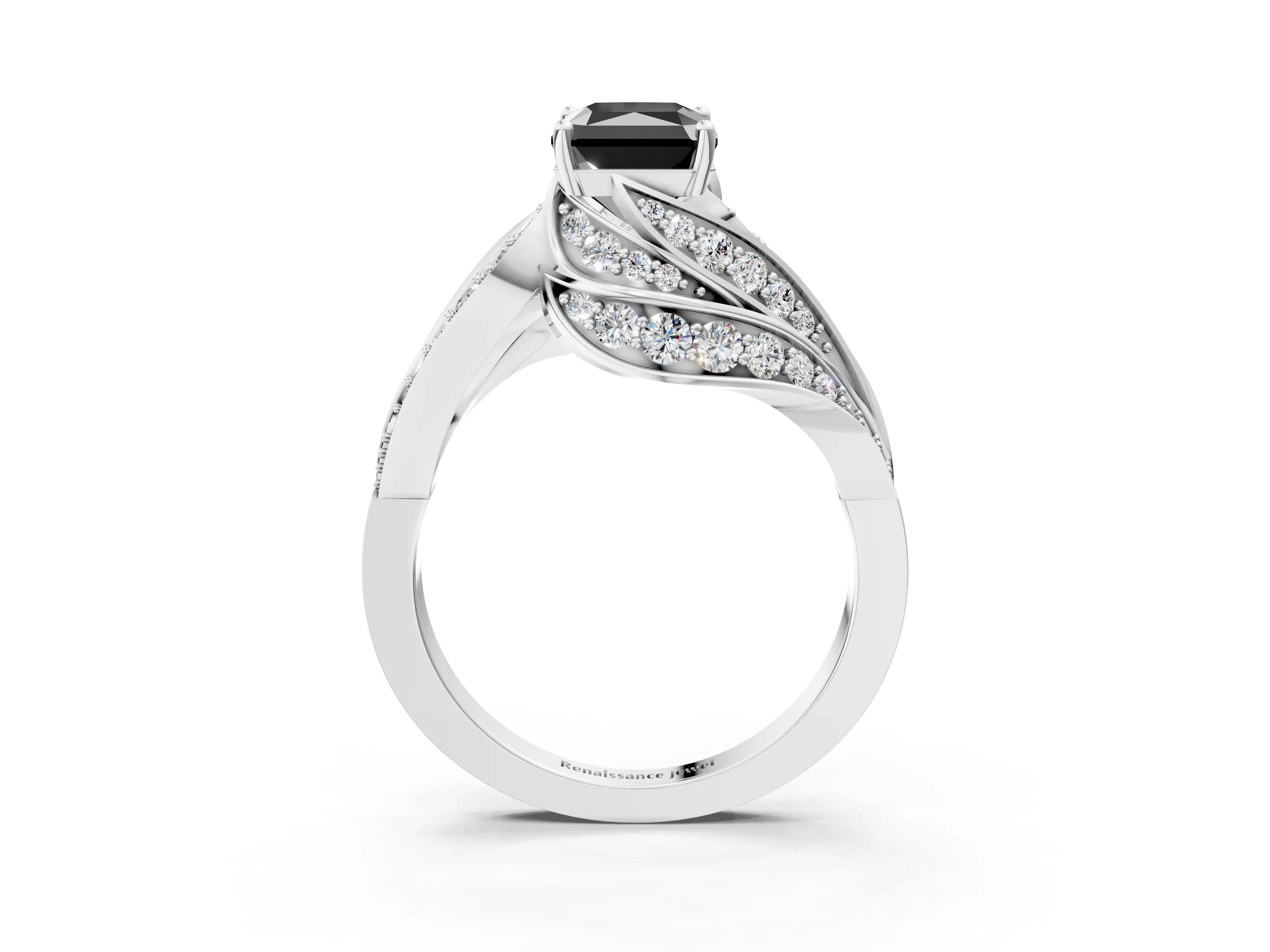 White gold Fancy Black Radiant Cut Diamond Solitaire Ring with Prong Setting and Twisted Pavé Band_27