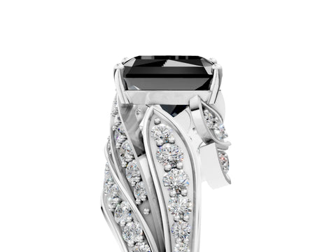 White gold Fancy Black Radiant Cut Diamond Solitaire Ring with Prong Setting and Twisted Pavé Band_29