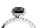 White gold Fancy Black Radiant Cut Diamond Solitaire Ring with Round  Pavé Band and Four-Prong Setting_52
