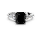 White gold Fancy Black Radiant Cut Diamond Solitaire Ring with Side Stones and Four-Prong Setting_48