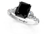 White gold Fancy Black Radiant Cut Diamond Solitaire Ring with Side Stones and Four-Prong Setting_49