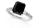 White gold Fancy Black Radiant Cut Diamond Solitaire with Side Baguettes and Channel Set Band_1
