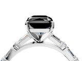 White gold Fancy Black Radiant Cut Diamond Solitaire with Side Baguettes and Channel Set Band_4
